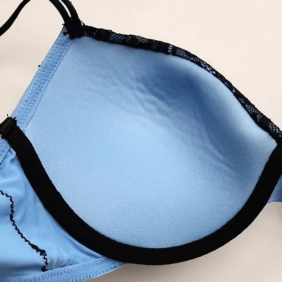 ⭐️2/ $30⭐️ Rose + Vine Blue Black Lace Underwire Bra Padded Cups Size 34D / 36C - Picture 5 of 10